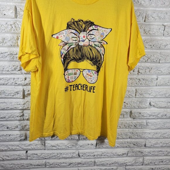 Gildan Womens Top Extra Large XL Teacher Life Teaching Yellow Casual Crew NOV11E - Picture 4 of 9